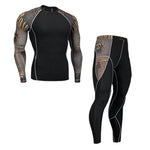 men's clothing compression men t-shirt + leggings rashgard kit long sleeves top for fitness man tracksuit thermal underwear base